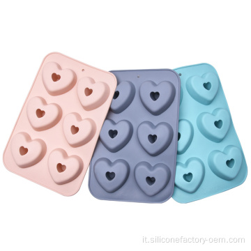 6 buchi stampo in silicone a forma di cuore